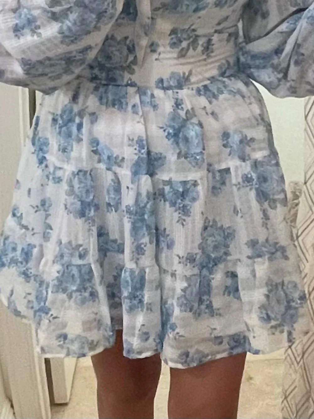 NWOT Altar'd State White Mini Dress with Blue Floral Print - Picture 4 of 10